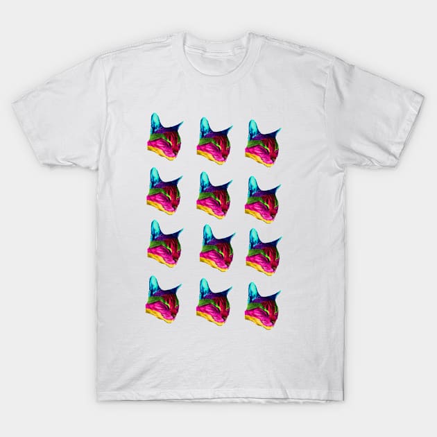 Multicolored Cat Head Pattern T-Shirt by Le Meyer DIGI DESIGNS